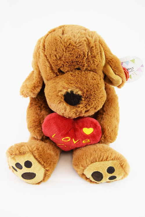 Floppy Dog Cuddly Toy Valentines Gift Brown Puppy Love Heart with Love You Heart