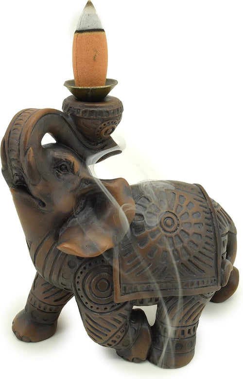 Puckator Peace of the East Wood Effect Elephant Backflow Incense Burner - Home Zen Meditation Decor Accessories - Incense Waterfall Cone Burner - Spiritual Feng Shui Gothic Goth Relaxation Gifts Gift