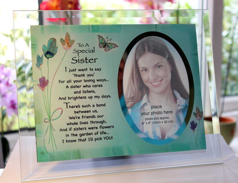 Inspirational Glass Poem Photo Frame for a Very Special Sister Birthday Gift Or Any Occasion Keepsake to Treasure Forever!