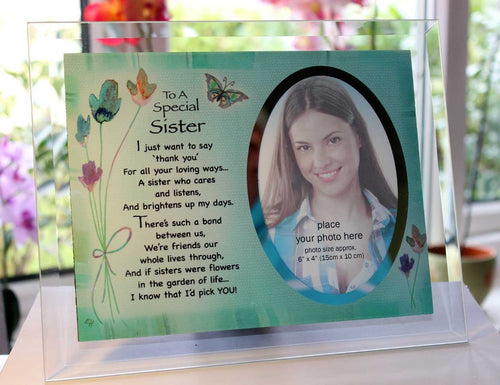 Inspirational Glass Poem Photo Frame for a Very Special Sister Birthday Gift Or Any Occasion Keepsake to Treasure Forever!