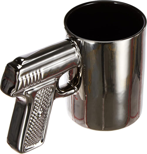 Hasta la Vista Mug     Stoneware Mug with Pistol Grip, Silver,