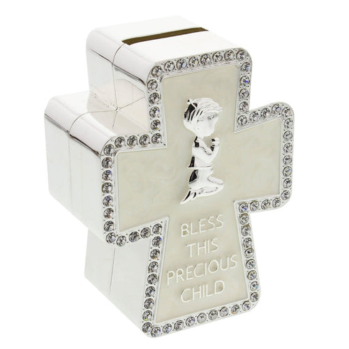 juliana silverplated & cream epoxy cross money box boy