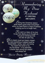 Loving Memory Christmas Graveside Memorial Card - My Dear Husband 6" x 4"