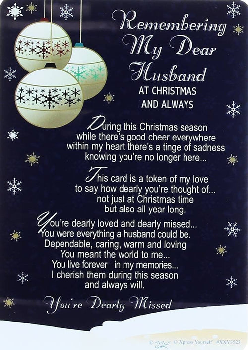 Loving Memory Christmas Graveside Memorial Card - My Dear Husband 6" x 4"