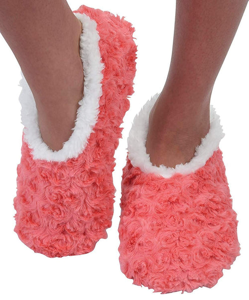 Ladies Super Soft Rose Textured Fur-Like Fabric Snoozies Slippers