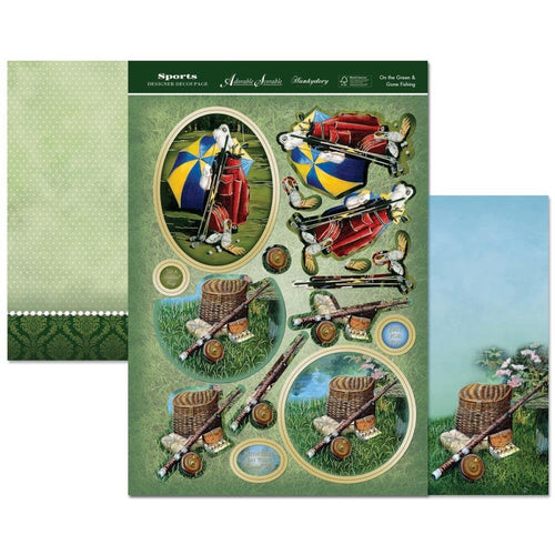 hunkydory adorable scorable sports & leisure time designer decoupage set on the green & gone fishing