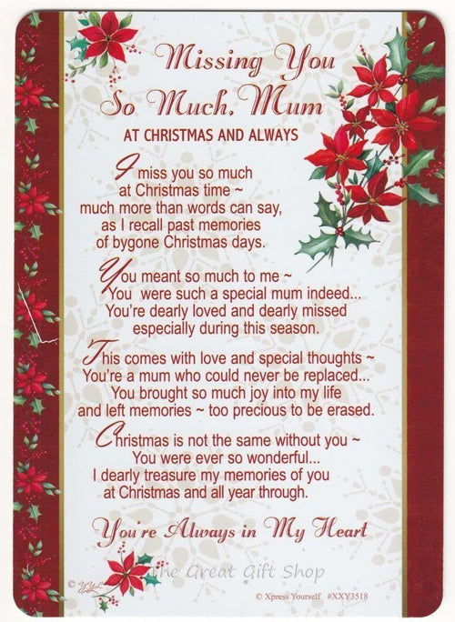 Loving Memory Christmas Graveside Memorial Card - Missing You Mum 6" x 4"