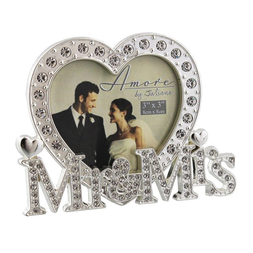 Amore by Juliana - Silverplated Mr & Mrs Photo Frame - 3" x 3" - WG538 - New