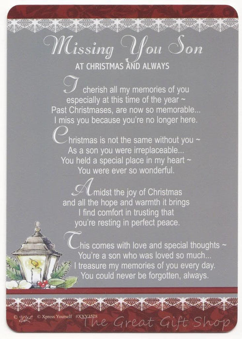 Xpress Missing You Son At Christmas And Always Graveside Memorial Card & Stake Holder Included 5.75