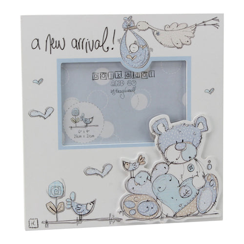 Tracey Russell 6"x4" MDF Photo Frame A New Arrival Boy Design Blue Polka Dot Frame