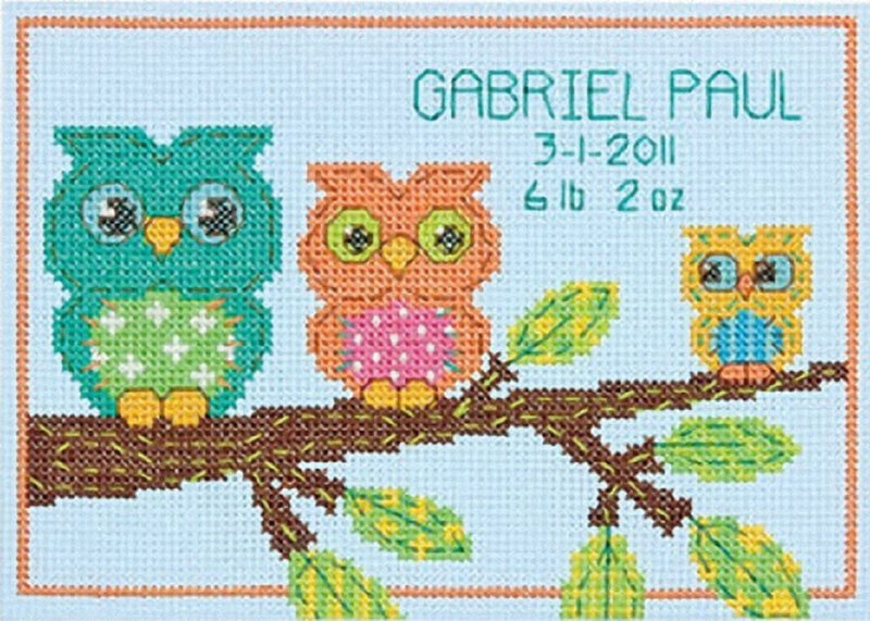 Dimensions "Mini Owl Birth Record" Counted Cross Stitch Kit, Multi-Colour