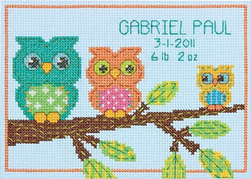 Dimensions "Mini Owl Birth Record" Counted Cross Stitch Kit, Multi-Colour