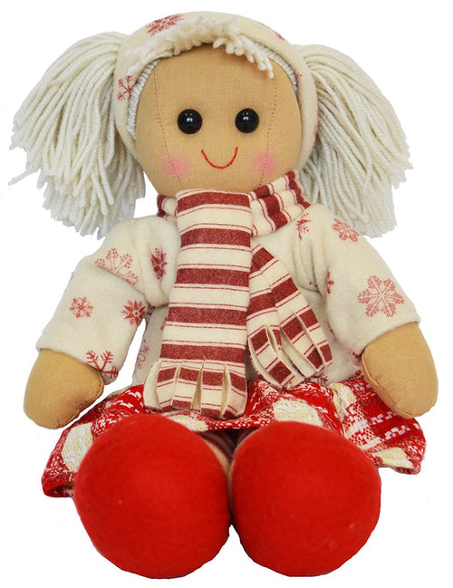 DF, A Beautiful Rag Doll dressed for Winter in a snowflake jumper & scarf, 40 cm h