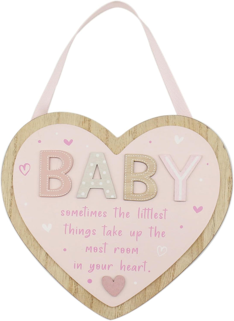 Love & Affection Baby Hanging Wooden Heart Plaque Pink For Home Decor & Gift | Wooden and Acrylic Plaques For Home