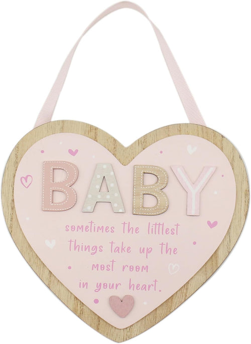 Love & Affection Baby Hanging Wooden Heart Plaque Pink For Home Decor & Gift | Wooden and Acrylic Plaques For Home