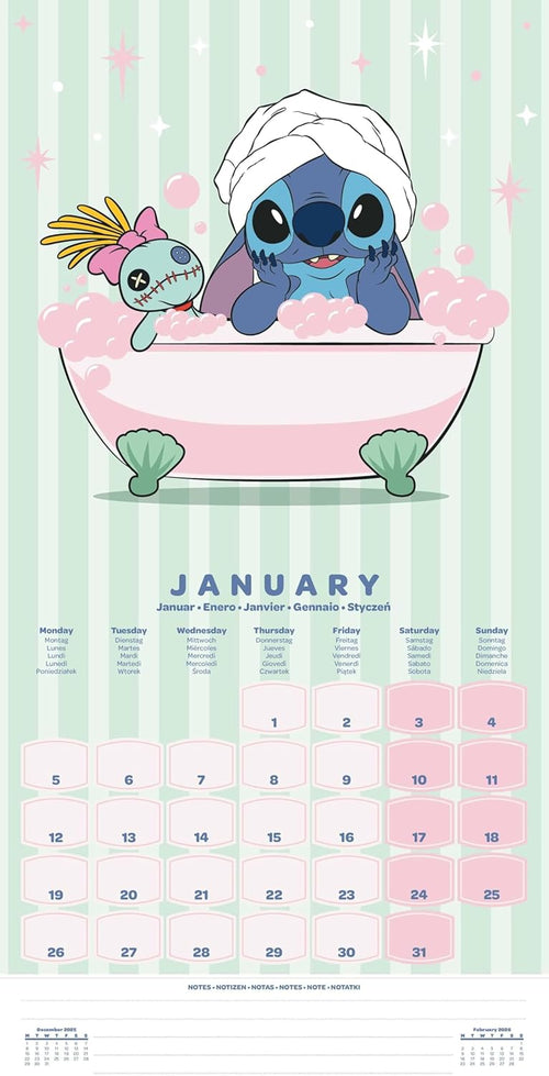 LILO & STITCH 2026 Square Wall Calendar – Official 16-Month Disney Calendar Featuring Beloved Characters – Tropical Gift for Animation Fans & Disney Collectors