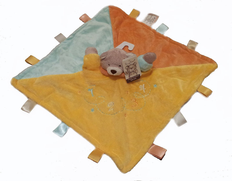 Baby Teddy Puppet Tags Blanket Velour comforter with Labels