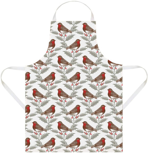 Thornback and Peel Robin and Holly Apron, Cotton, White, 60 x 80 x 3 cm