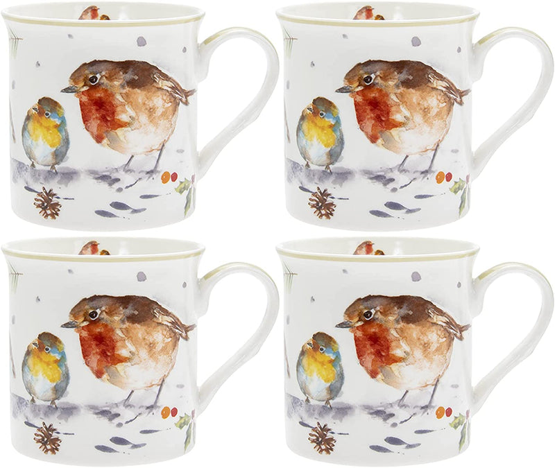 Christmas Tableware - Set of 4 Cups - Winter Robin