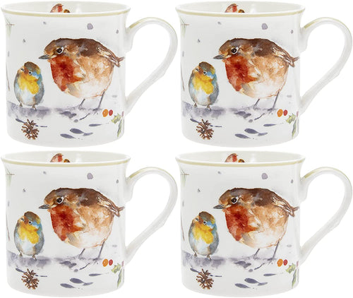 Christmas Tableware - Set of 4 Cups - Winter Robin