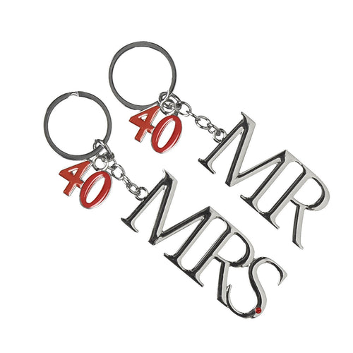 Wedding Anniversary 40th Ruby Silver Plated Mr & Mrs Keyring
