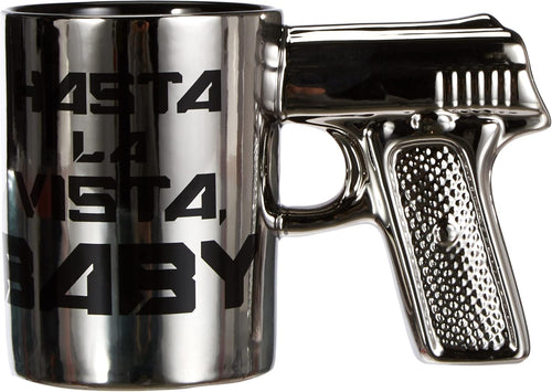 Hasta la Vista Mug     Stoneware Mug with Pistol Grip, Silver,