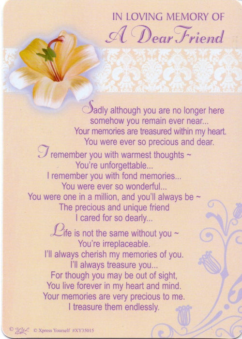 In Loving Memory - Of a Dear Friend - Grave/Graveside Memorial Card