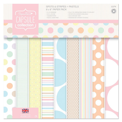 Papermania 8 x 8-inch Capsule Collection Spot and Stripe Pastels Paper, Pack of 32, Multi-Colour