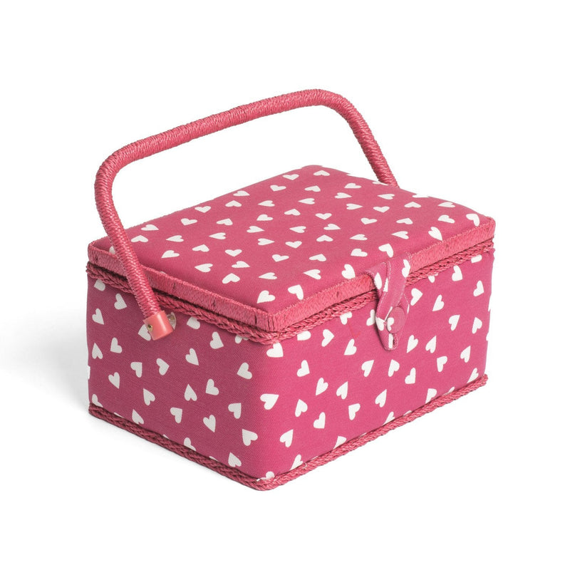 Hobby Gift MRM/189 | Raspberry Heart Print Med Sewing Basket | 18½x26x15cm