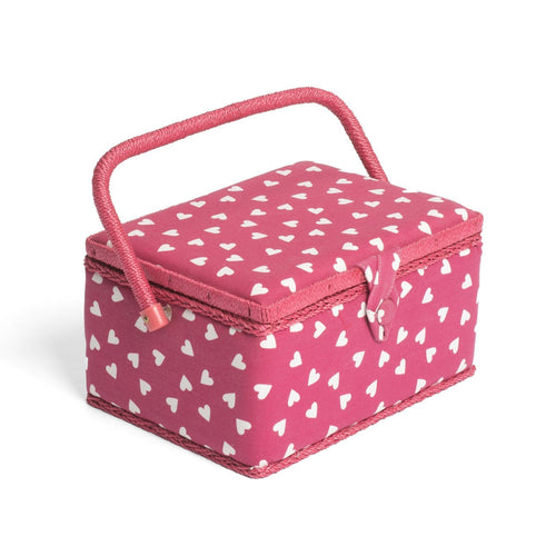 Hobby Gift MRM/189 | Raspberry Heart Print Med Sewing Basket | 18½x26x15cm
