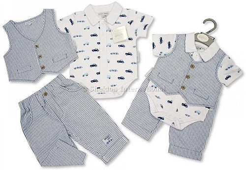 Nursery Time Car Waistcoat Set (0-3 Months) Blue