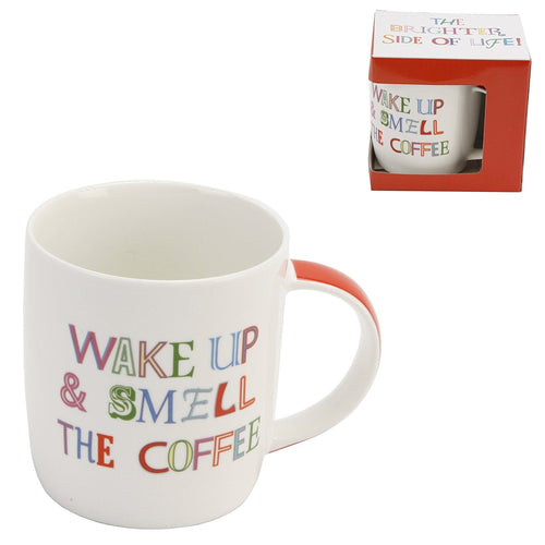 Colourful, 'The Brighter Side of Life' - 'Wake Up & Smell the Coffee,' quality gift mug, in a presentation box. An ideal, fun, gift for many occasions (CM201).
