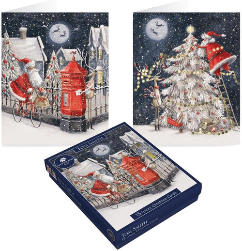 Tom Smith Boxed Christmas Cards Pack - 15 Luxury Xmas Cards with Envelopes and Seals - Festive Santa Xmas Tree & Postbox Designs - Recycled Eco Friendly...