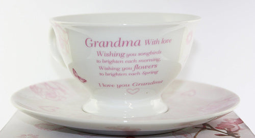 Vintage Lane Collection, Rose Fine Bone China Afternoon Tea Set 'Grandma With Love', From The Vintage Lane Collection By Jennifer Rose, Cup and Saucer Set, Cup 10x7cm, Saucer 16cm, Gift Boxed, Microwave and Dishwasher Safe