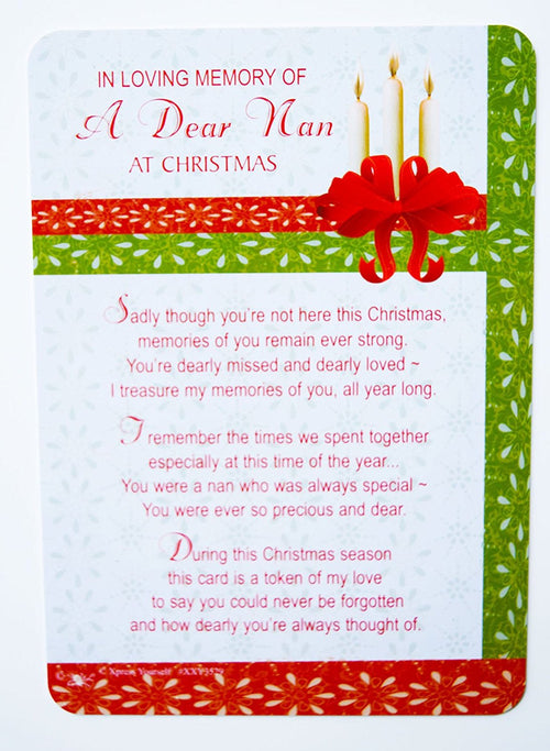 Dear Nan Grave Card Christmas Decorations Memorial Remembrance Missing You Card