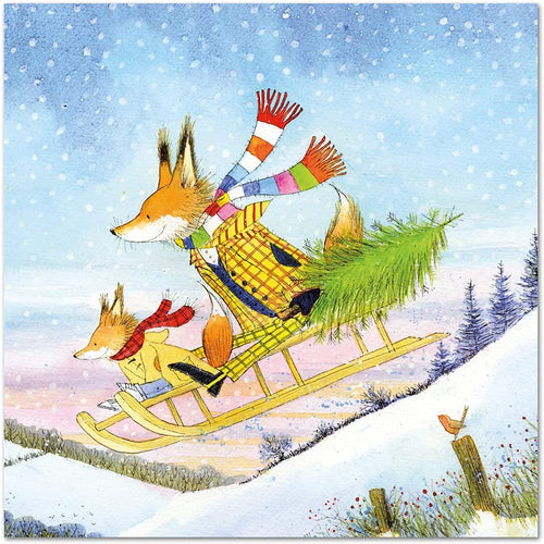 Eric Heyman Foxes on Sledge Christmas Cards Set of 6