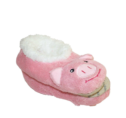 NEW Snoozies Cozy Little Animals Indoor Fleece Slippers with Non Slip Sole (UK 5-6, Pink Pig)