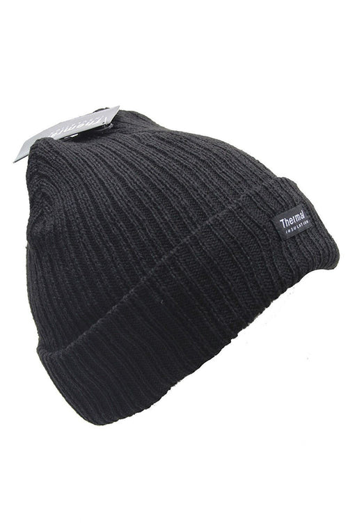 New Unisex Mens Womens Thermal Insulation Winter Black Hat Beanie Knitted Chunky (Black)