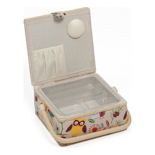 Hobby Gift MRS/29 Owl Print on Natural Small Sewing Box/Organiser 20 x 20 x 11cm