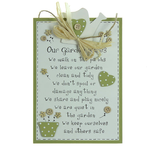Gardeners Gift - Garden Rules Wall Plaque
