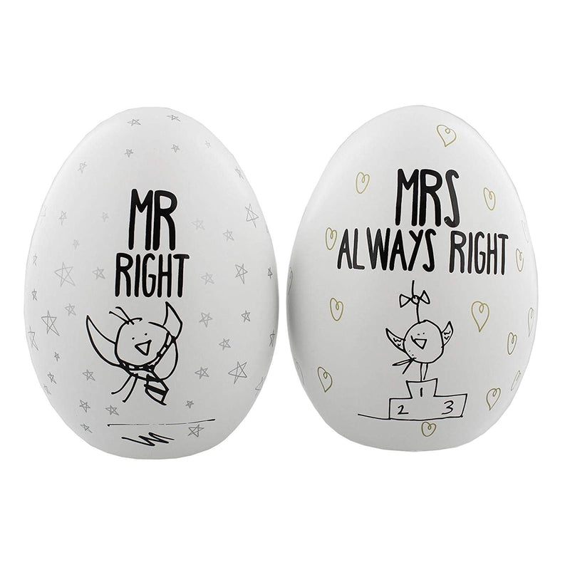 Eggcellent Pair Nest Eggs Mr Right and Mrs Always Right