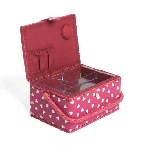 Hobby Gift MRM/189 | Raspberry Heart Print Med Sewing Basket | 18½x26x15cm