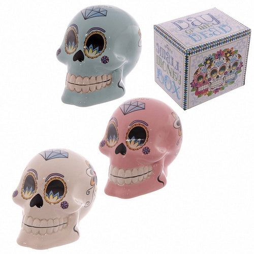 Lauren Billingham Day of the Dead Skull Money Box. Height 10cm Width 8cm.