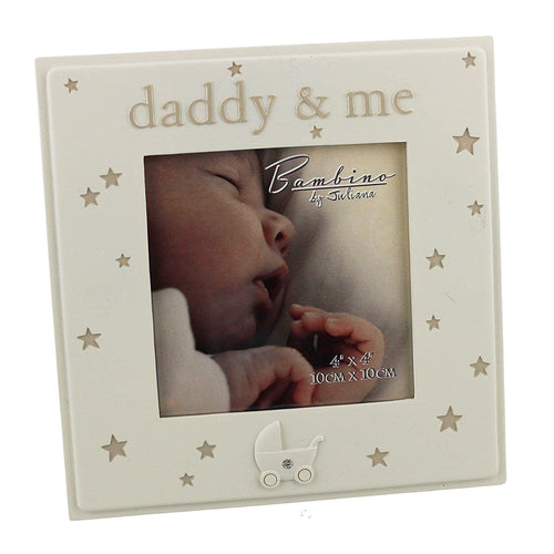 Daddy & Me - beautiful Bambino cream resin 4 x 4" frame with stars