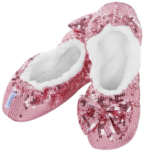 NEW Ladies Snoozies Slippers Bling Sequin Ballerina Warm Cosy Fleece Non-Slip
