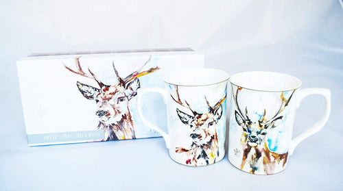 Set Of 2 Two Reindeer Mugs Christmas Wildlife onardo Collection China