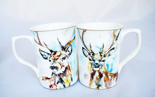 Set Of 2 Two Reindeer Mugs Christmas Wildlife onardo Collection China