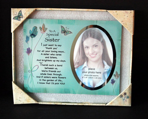 Inspirational Glass Poem Photo Frame for a Very Special Sister Birthday Gift Or Any Occasion Keepsake to Treasure Forever!