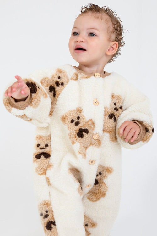 Bear Fleece Romper Cream or Brown
