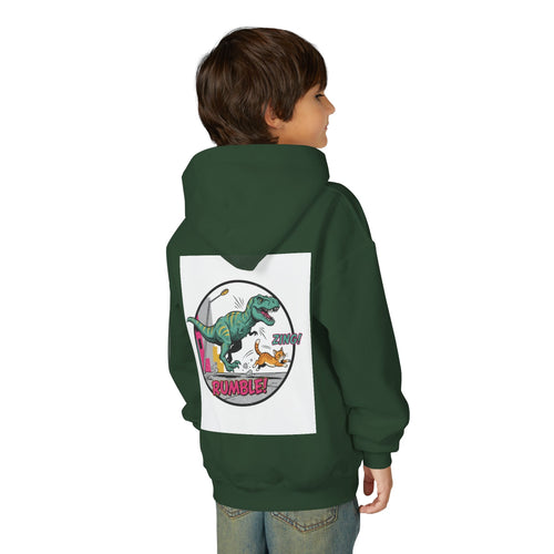 T-Rex Chase Dino Rumble Youth Hoodie | Dinosaur Graphic Sweatshirt